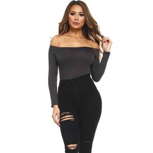 Long Sleeve Off the Shoulder Bodysuit - Picture 4 of 4